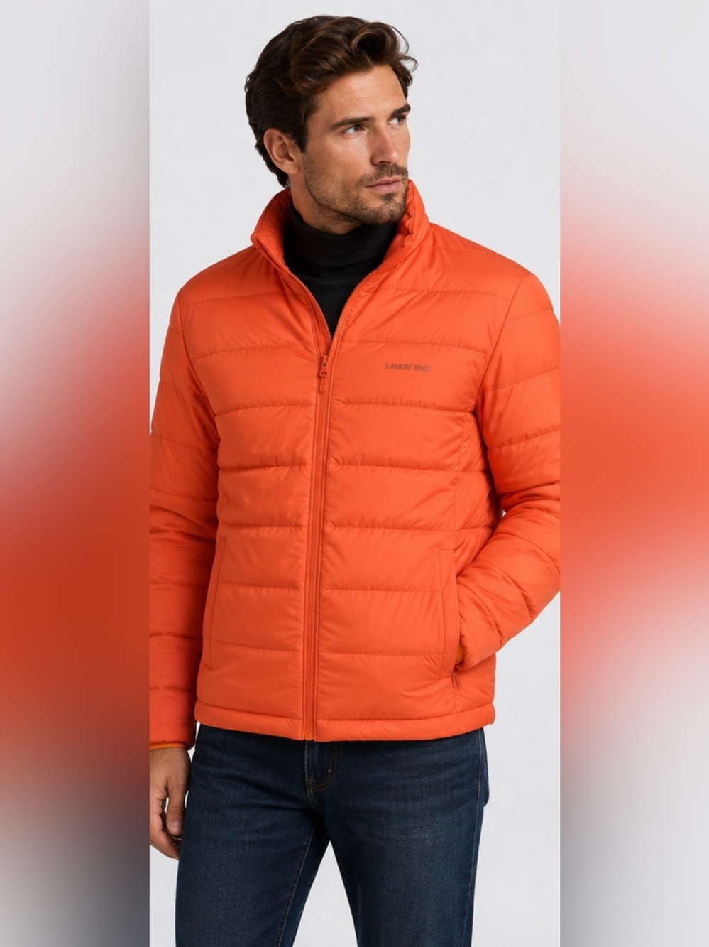 LANDSEND Mens Tall Down Puffer Jacket Warm 600 Fill No Hood Taylor Swift Orange